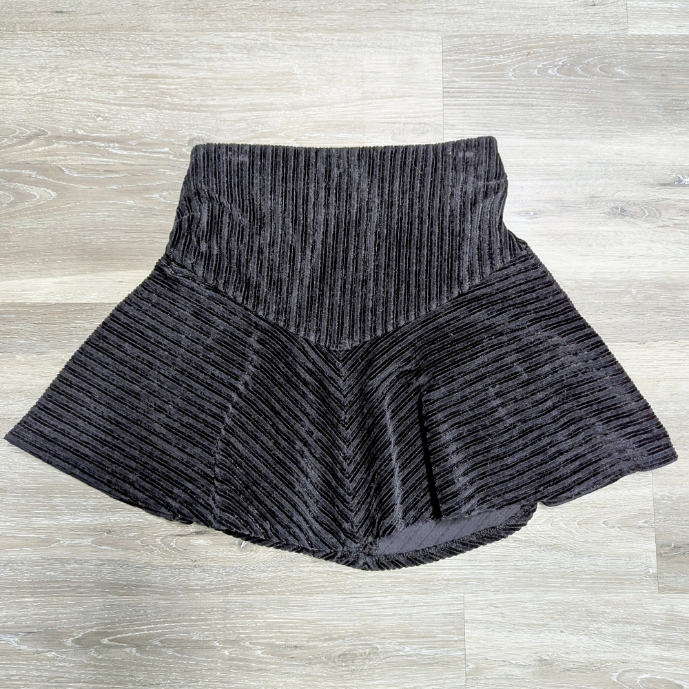 Free People Skirt Black Stretch Corduroy Mini Flare Size S